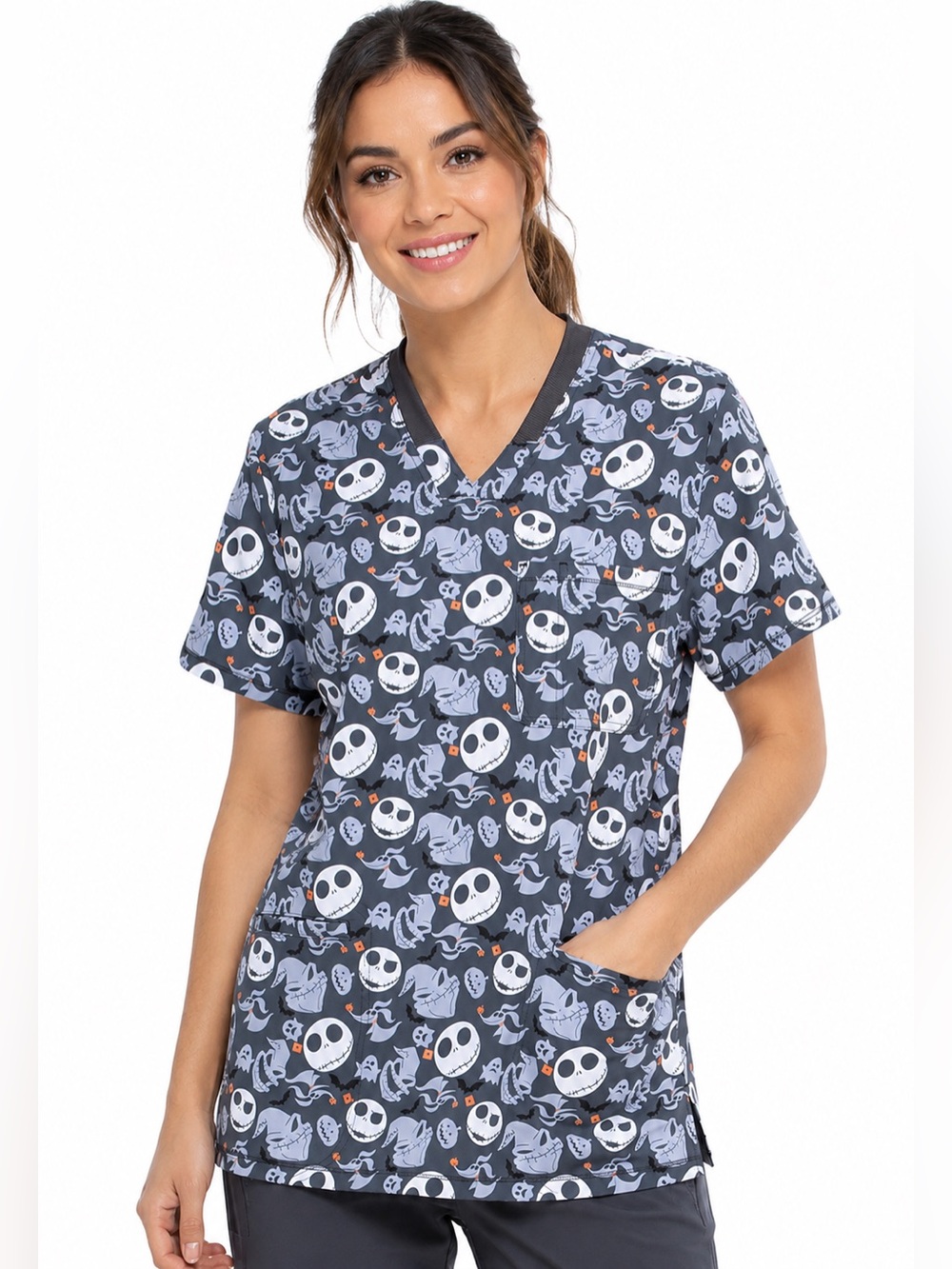 🆕 DISNEY The Nightmare Before Christmas Jack Skellington Tooniforms Scrub Top S